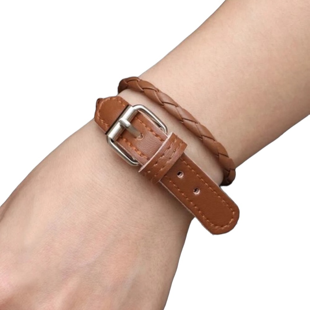 Leather Woven Brown Buckle Bracelet
